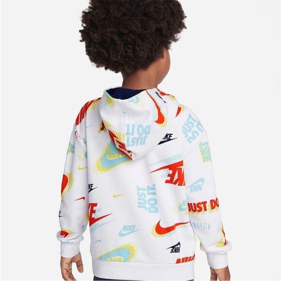 Nike Boys Active "Just Do It" LS Pullover Hooded 1/4 Zip Sweatshirt White - Picture 6 of 15